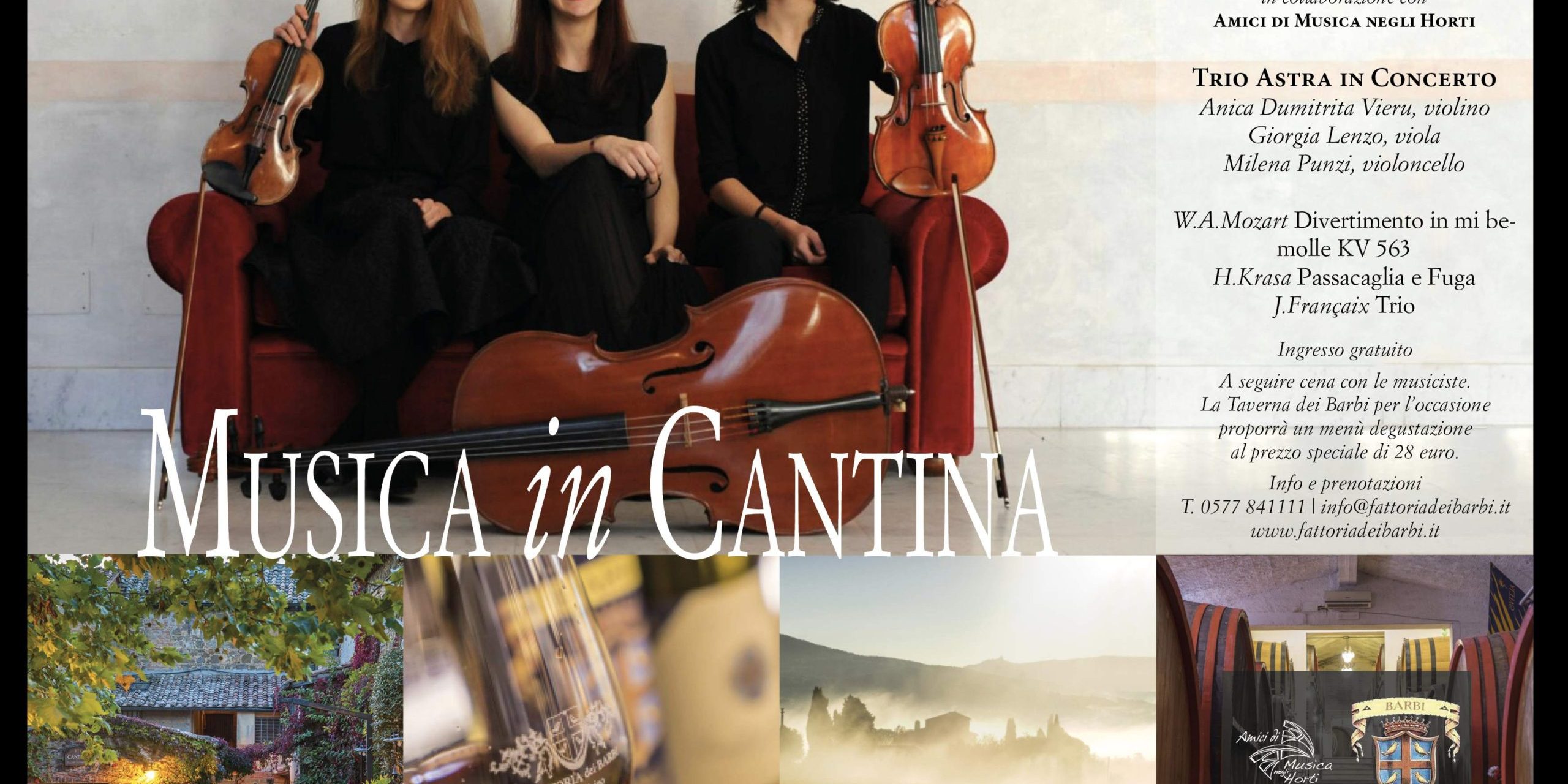 Musica in Cantina con il Trio Astra alla Fattoria dei Barbi a Montalcino