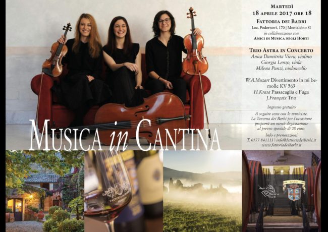 Musica in Cantina con il Trio Astra alla Fattoria dei Barbi a Montalcino